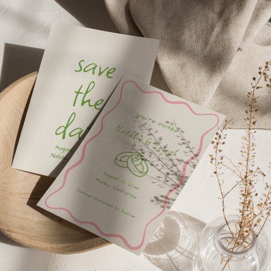 Save The Date Ecrite main dessinée Rétro Unique Fun Mariage mode