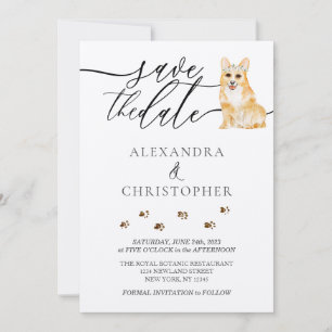 Save The Date écriture calligraphique de mariage de chiot Corgi