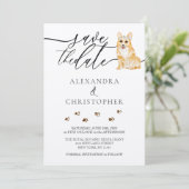 Save The Date écriture calligraphique de mariage de chiot Corgi (Debout devant)
