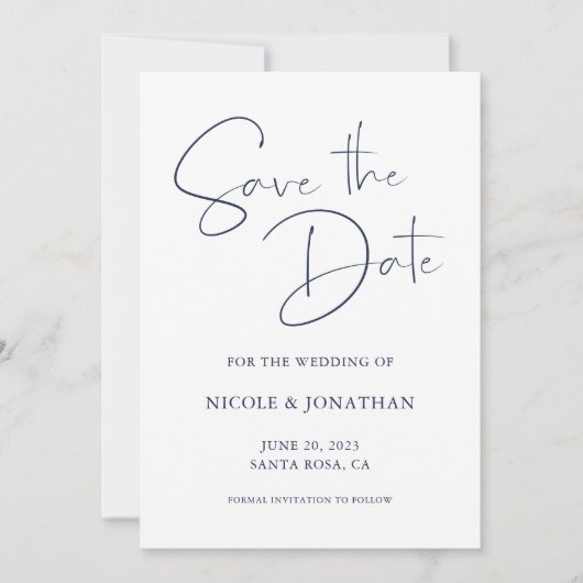 Save The Date Écriture calligraphique élégante bleu marine foncé (Devant)
