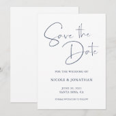 Save The Date Écriture calligraphique élégante bleu marine foncé (Devant / Derrière)