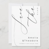 Save The Date Écriture Calligraphique Élégante Mariage Blanc Sim (Devant)