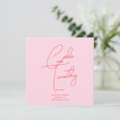 Save The Date Écriture Calligraphique Moderne Rouge Rose Mariage (Debout devant)
