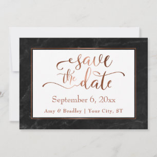 Save The Date Écriture cuivrée et carton de mariage en marbre no