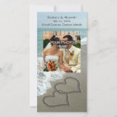 Save The Date Ecriture de sable sur la plage, Coeurs bloqués (Devant)