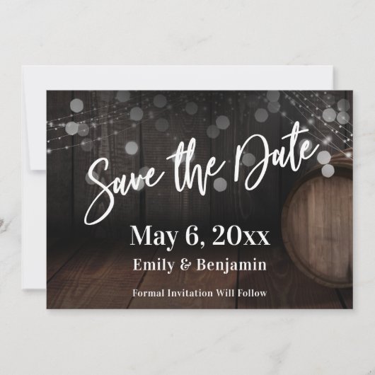 Save The Date Écriture décontractée Éclairage Éclairage Baril en (Devant)