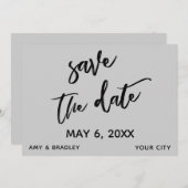 Save The Date Écriture décontractée Mariage gris clair Typograph (Devant / Derrière)