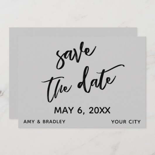 Save The Date Écriture décontractée Mariage gris clair Typograph (Devant / Derrière)