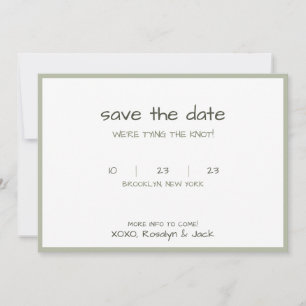 Save The Date Écriture Décontractée Vert Dusteux Liant Le Noeud
