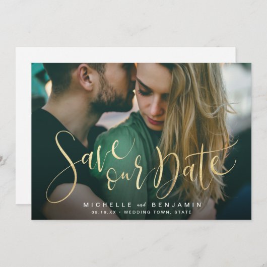 Save The Date Ecriture d'or moderne photo mariage enregistrer la (Devant / Derrière)