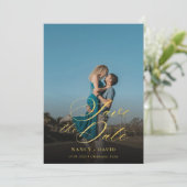 Save The Date Écriture dorée Code Qr Photo Mariage (Debout devant)