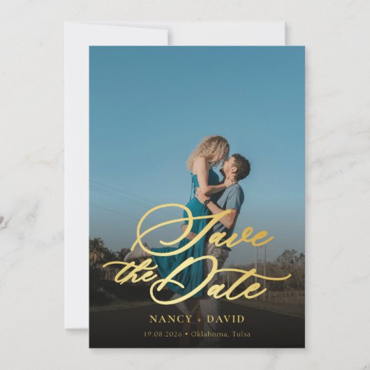 Save The Date Écriture dorée Code Qr Photo Mariage (Devant)