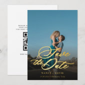 Save The Date Écriture dorée Code Qr Photo Mariage (Devant / Derrière)