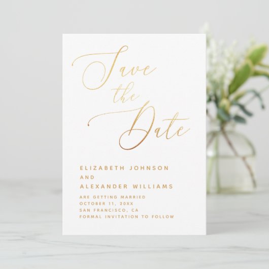 Save The Date Écriture dorée élégante | Mariage classique minima (Debout devant)