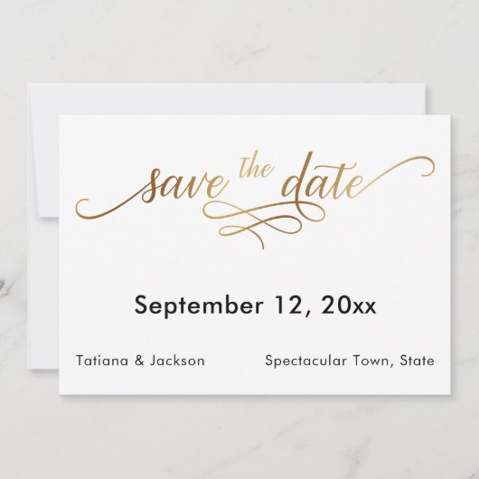 Save The Date Écriture dorée élégante sur un simple 'save the da (Devant)