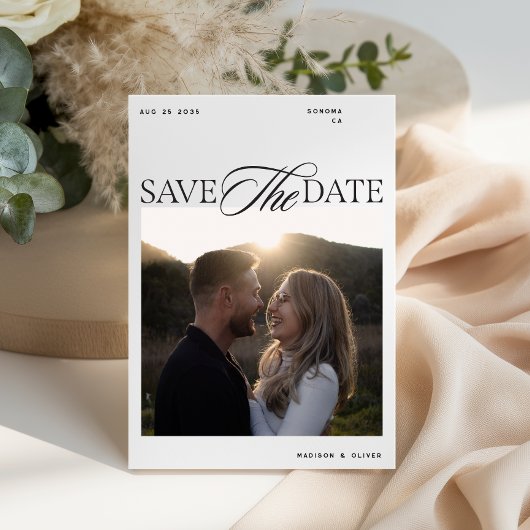 Save The Date Écriture éditoriale moderne photo double face