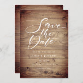 Save The Date Écriture Élégante Bois Rustique de Campagne (Devant / Derrière)