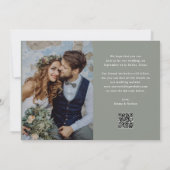 Save The Date Écriture élégante et vert sauge | Photo et code QR (Dos)