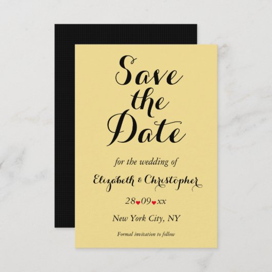 Save The Date Écriture Élégante Faux Or Mariage Noir Fiançailles (Devant / Derrière)