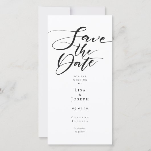 Save The Date Écriture élégante noire et blanche moderne (Devant)