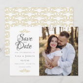 Save The Date Écriture Élégante Photo Élégants Colombes Cœurs  (Devant / Derrière)