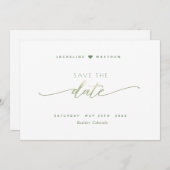 Save The Date Écriture Élégante, Vert, Mariage Simple (Devant / Derrière)