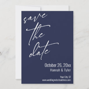 Save The Date Écriture manuscrite élégante simple bleu marine