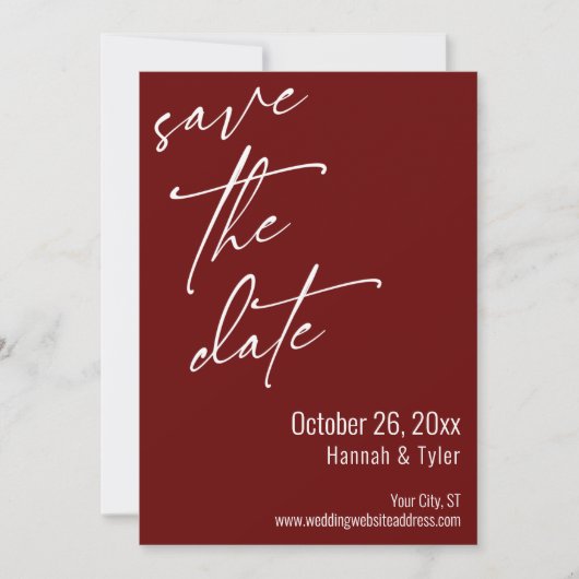 Save The Date Écriture manuscrite élégante simple Bordeaux (Devant)