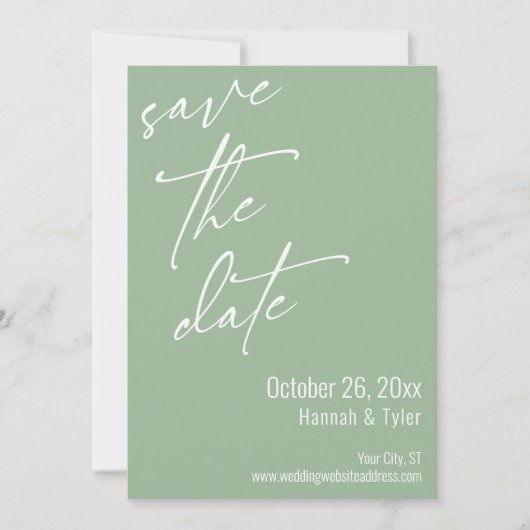 Save The Date Écriture manuscrite élégante simple Vert sauge (Devant)