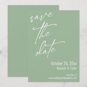 Save The Date Écriture manuscrite élégante simple Vert sauge (Devant / Derrière)