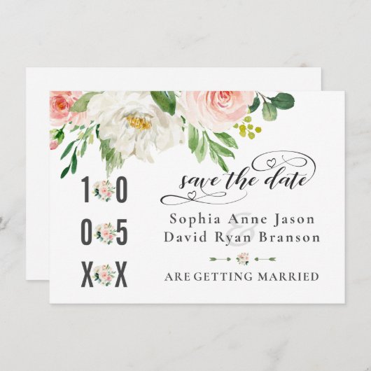 Save The Date Écriture manuscrite Mariage Aquarelle rose (Devant / Derrière)