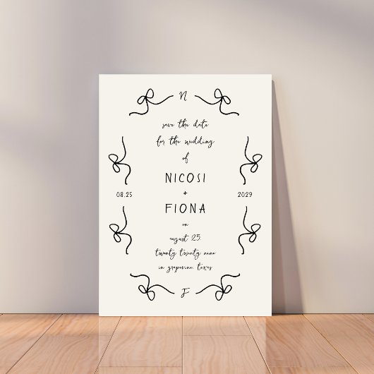 Save The Date Écriture manuscrite Mariage Retro French Playt Bow