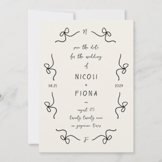 Save The Date Écriture manuscrite Mariage Retro French Playt Bow (Devant)