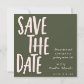 Save The Date Écriture manuscrite moderne rose olive vert Mariag (Devant)
