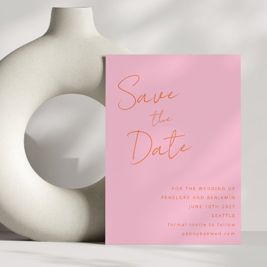 Save The Date Écriture manuscrite moderne rose orange Mariage Él