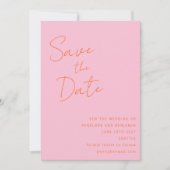 Save The Date Écriture manuscrite moderne rose orange Mariage Él (Devant)