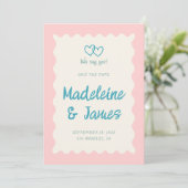 Save The Date Écriture manuscrite Retro Bold Rose Turquoise Mari (Debout devant)