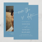 Save The Date Écriture Manuscrite Script Denim Bleu Enregistrer (Devant / Derrière)