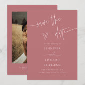 Save The Date Écriture Manuscrite Script Rose Poussiéreuse Enreg (Devant / Derrière)