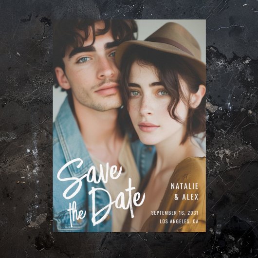 Save The Date Écriture Moderne au Pinceau Photo Mariage 