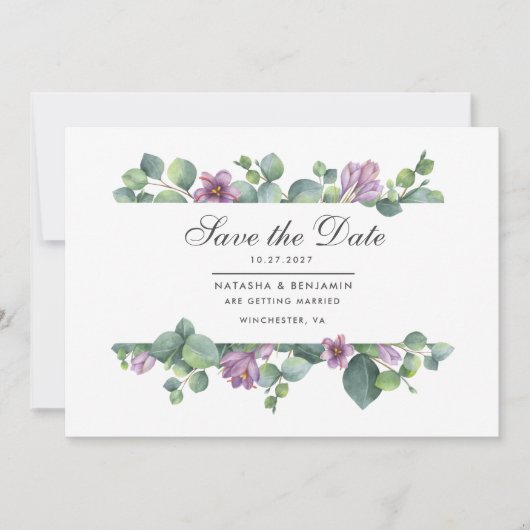 Save The Date Écriture moderne de verdure d'eucalyptus (Devant)