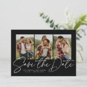 Save The Date Écriture moderne design trois photo noir et blanc (Debout devant)