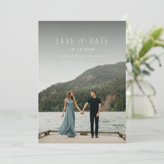 Save The Date Écriture moderne Enregistrer la date Blanc (Debout devant)