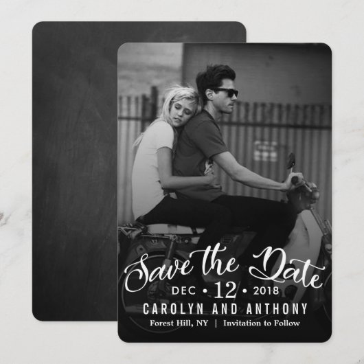 Save The Date Écriture moderne | Enregistrez la date de photo pe (Devant / Derrière)