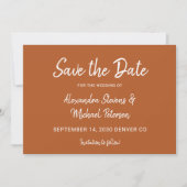 Save The Date Écriture moderne mariage en terre cuite d'automne (Devant)