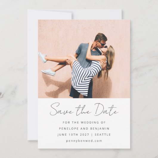 Save The Date Écriture moderne Mariage noir blanc photo (Devant)