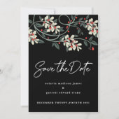 Save The Date Écriture Moderne Noire Fleurs Blanches d'Hiver (Devant)