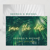 Save The Date écriture néon moderne tendance feuille de palmier  (Devant / Derrière)