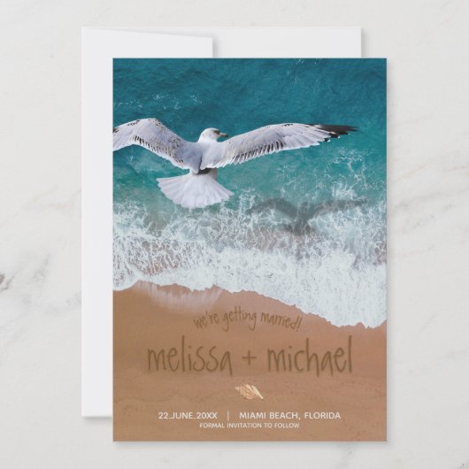 Save The Date Écriture 🌊 sable 🐚 plage Enregistrer la date (Devant)