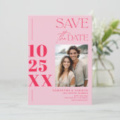 Save The Date Écriture simple et chic moderne mariage rose rétro (Debout devant)